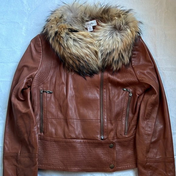Preston &York women’s brown leather and fur jacket szM - Picture 2 of 7